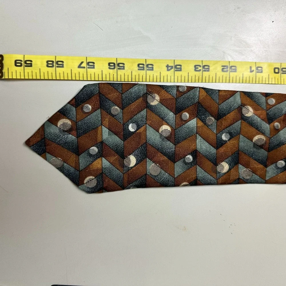 Ziggurat Mulberry Neckwear Silk Tie Brown Blue Geometric Chevron Abstract Tie